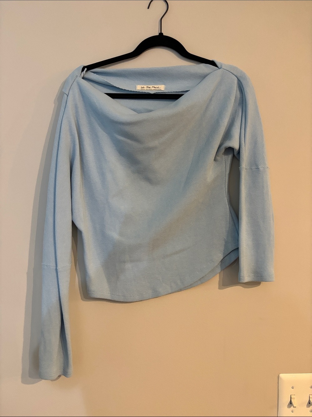Free People Light Blue Off Shoulder Long Sleeve Top